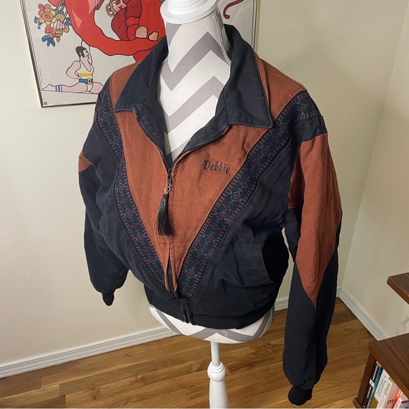 Cripple Creek Southwest Black Tan Embroidered Horse Bomber Jacket “Debbie” Small - Picture 2 of 16